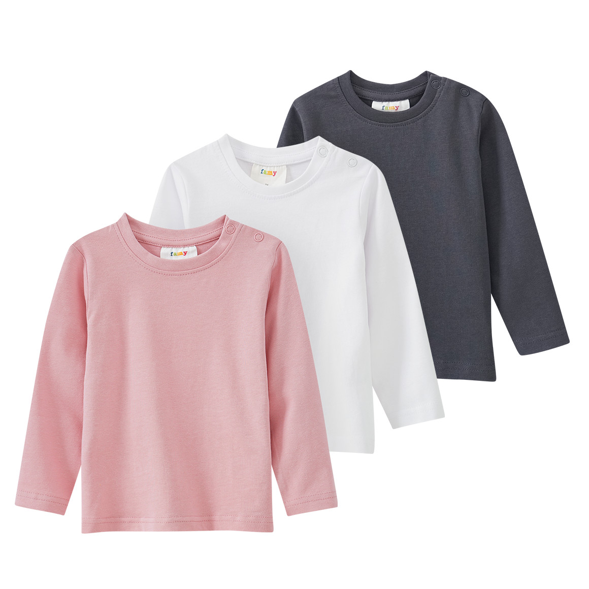 3 Baby Langarmshirts in Unifarben von Topomini