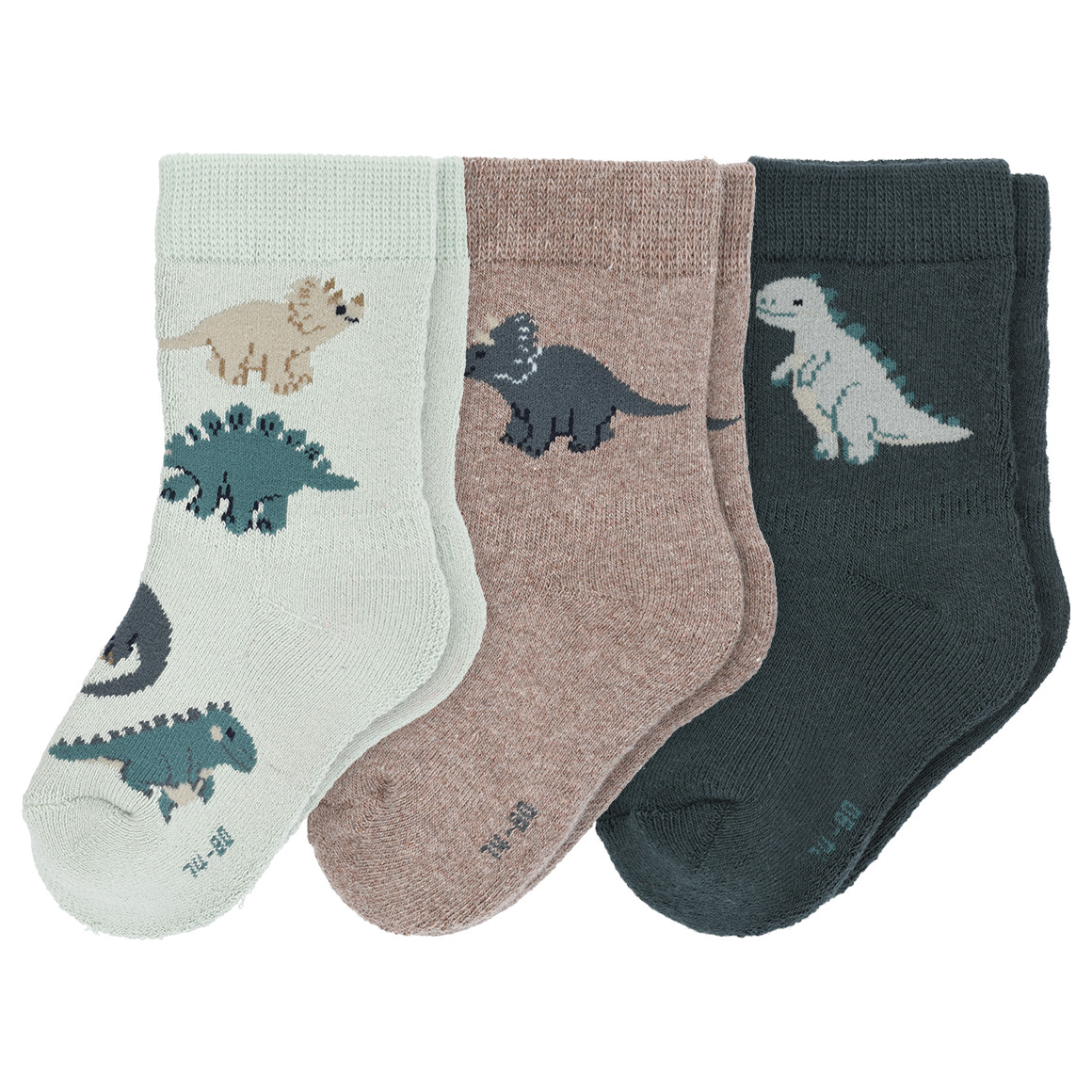 3 Paar Baby Frottee-Socken mit Dinos von Topomini