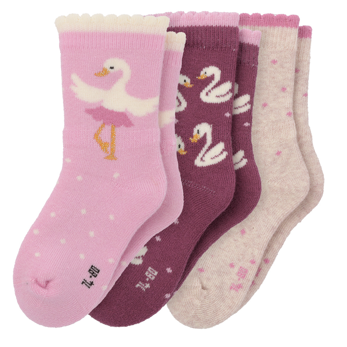 3 Paar Baby Frottee-Socken mit Schwan-Motiven von Topomini