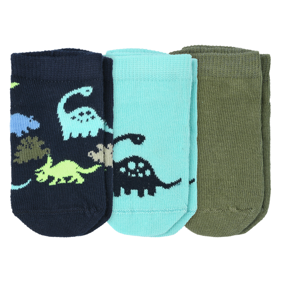3 Paar Baby Sneaker-Socken mit Dino-Motiven von Topomini