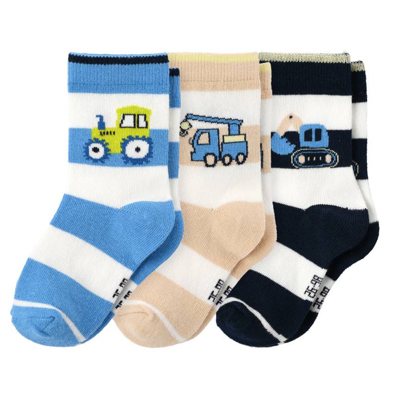 3 Paar Baby Socken mit Fahrzeug-Print von Topomini