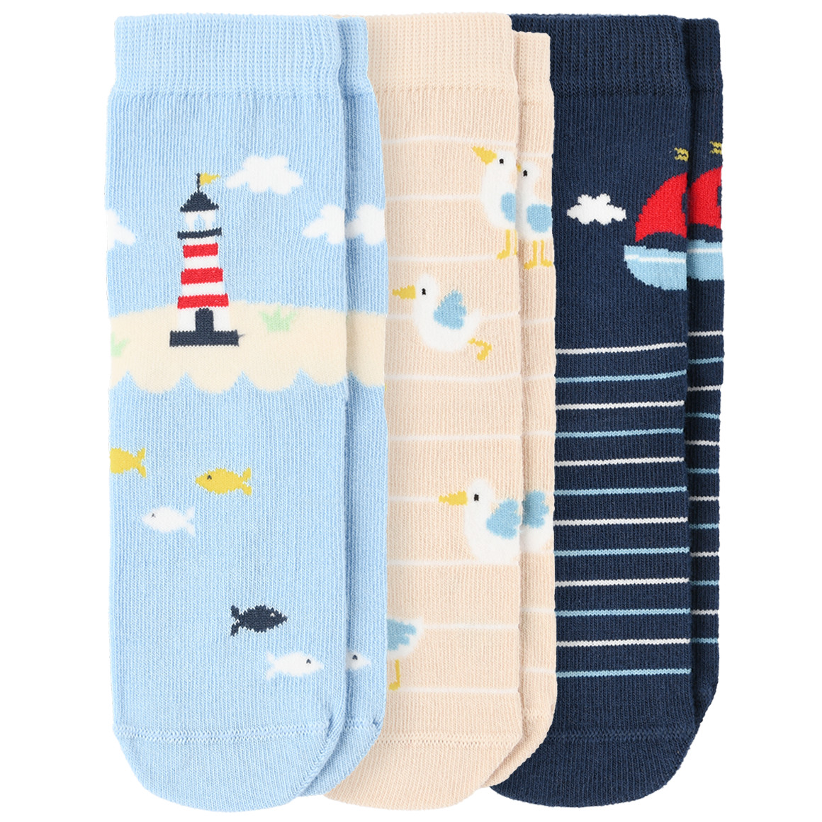 3 Paar Baby Socken mit Meer-Motiven von Topomini