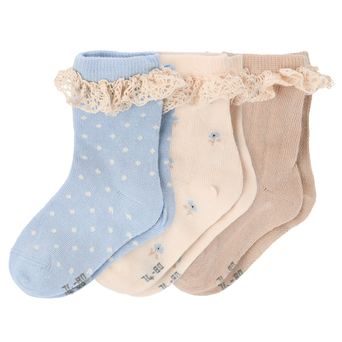 3 Paar Baby Socken mit Spitzenrüsche von Topomini