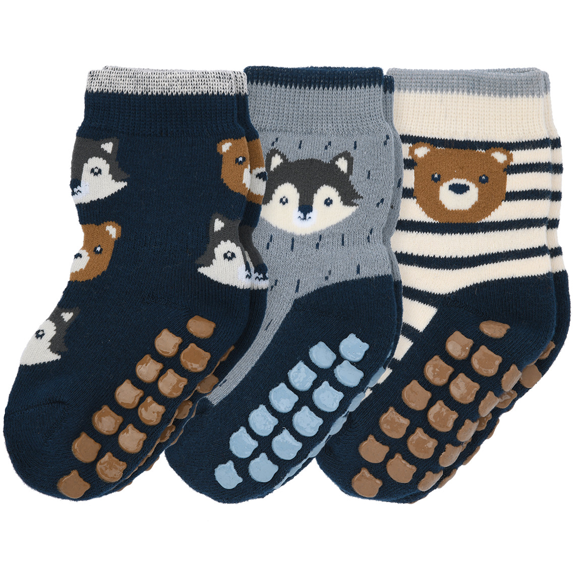 3 Paar Baby Stoppersocken mit Tier-Motiven 3 Paar Baby Stoppersocken mit Tier-Motiven von Topomini