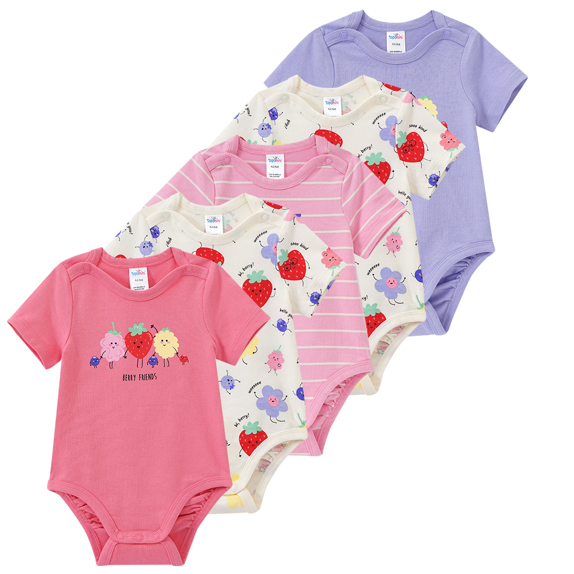 5 Baby Bodys in verschiedenen Dessins 5 Baby Bodys in verschiedenen Dessins von Topomini