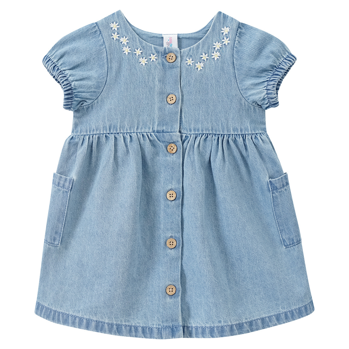 Baby Jeans-Kleid mit Blumen-Stickerei Baby Jeans-Kleid mit Blumen-Stickerei von Topomini