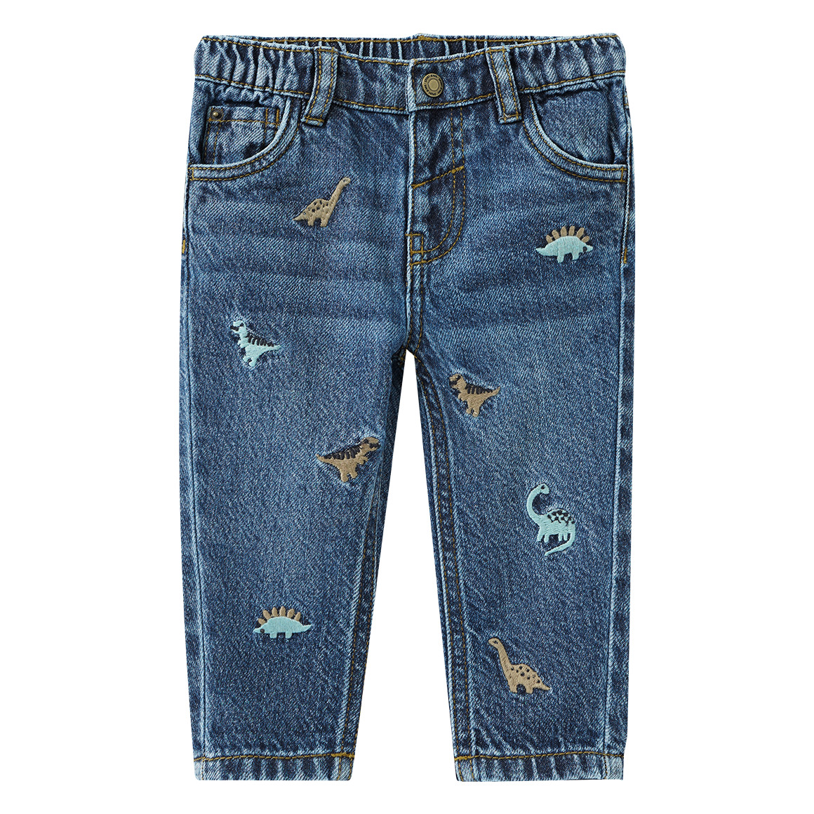 Baby Jeans mit Allover-Stickerei von Topomini