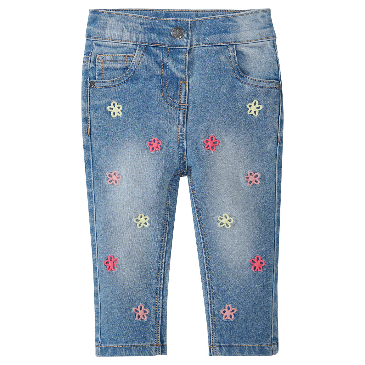 Baby Jeans mit bunter Blumen-Stickerei von Topomini