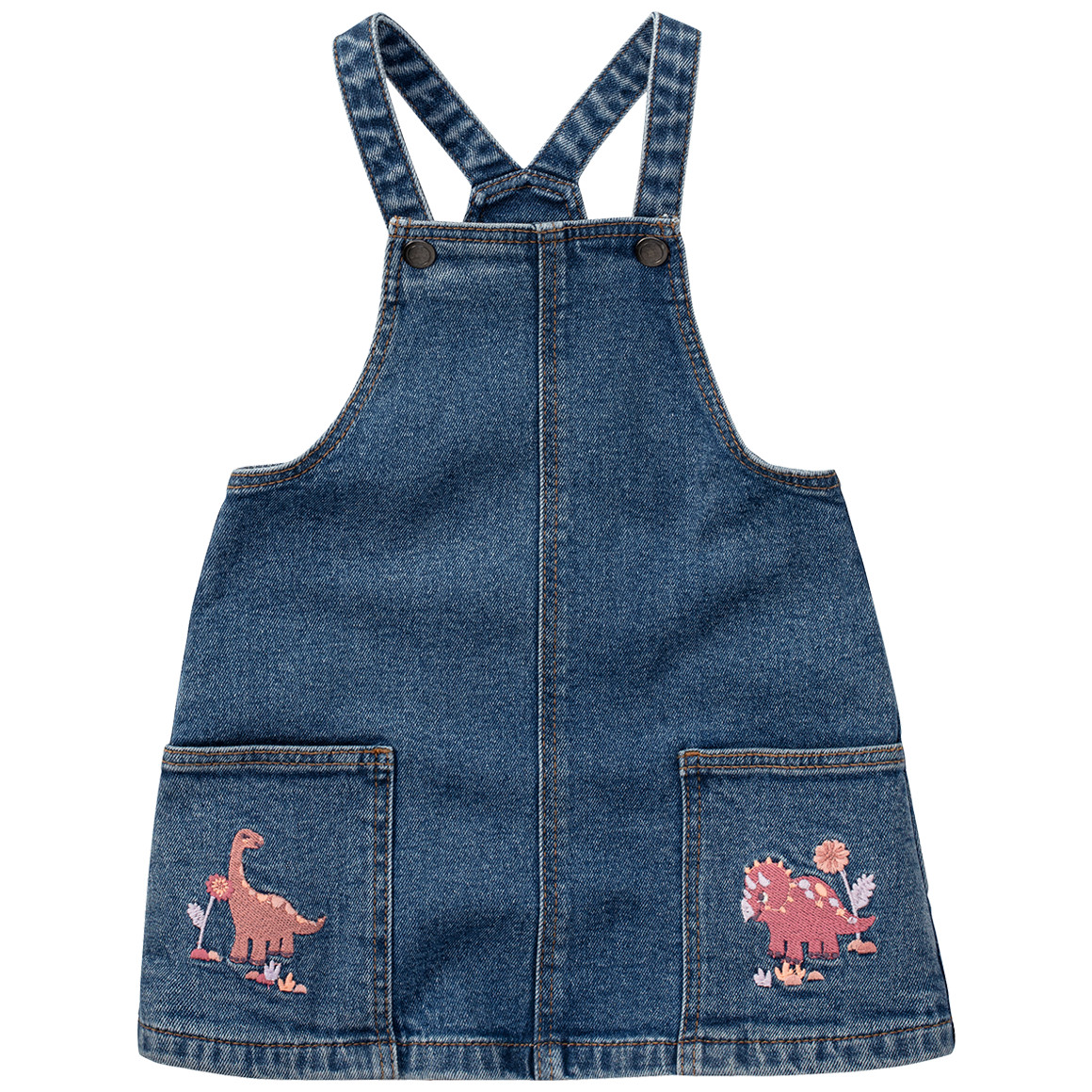 Baby Jeanslatzkleid mit Dino-Stickerei Baby Jeanslatzkleid mit Dino-Stickerei von Topomini