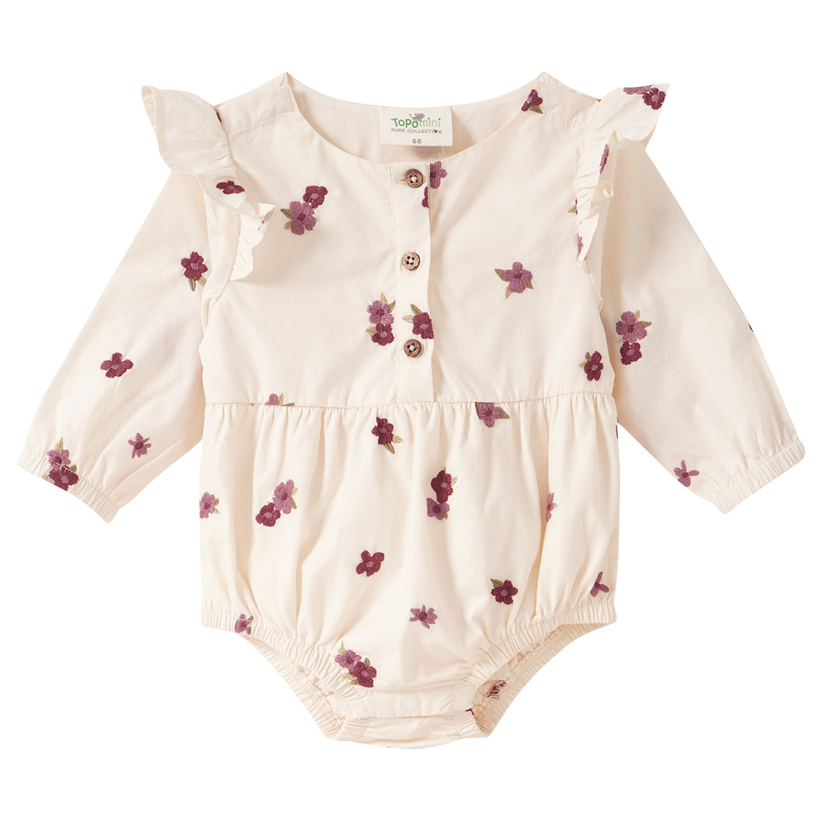 Baby Langarmbody mit Blumen-Stickerei von Topomini
