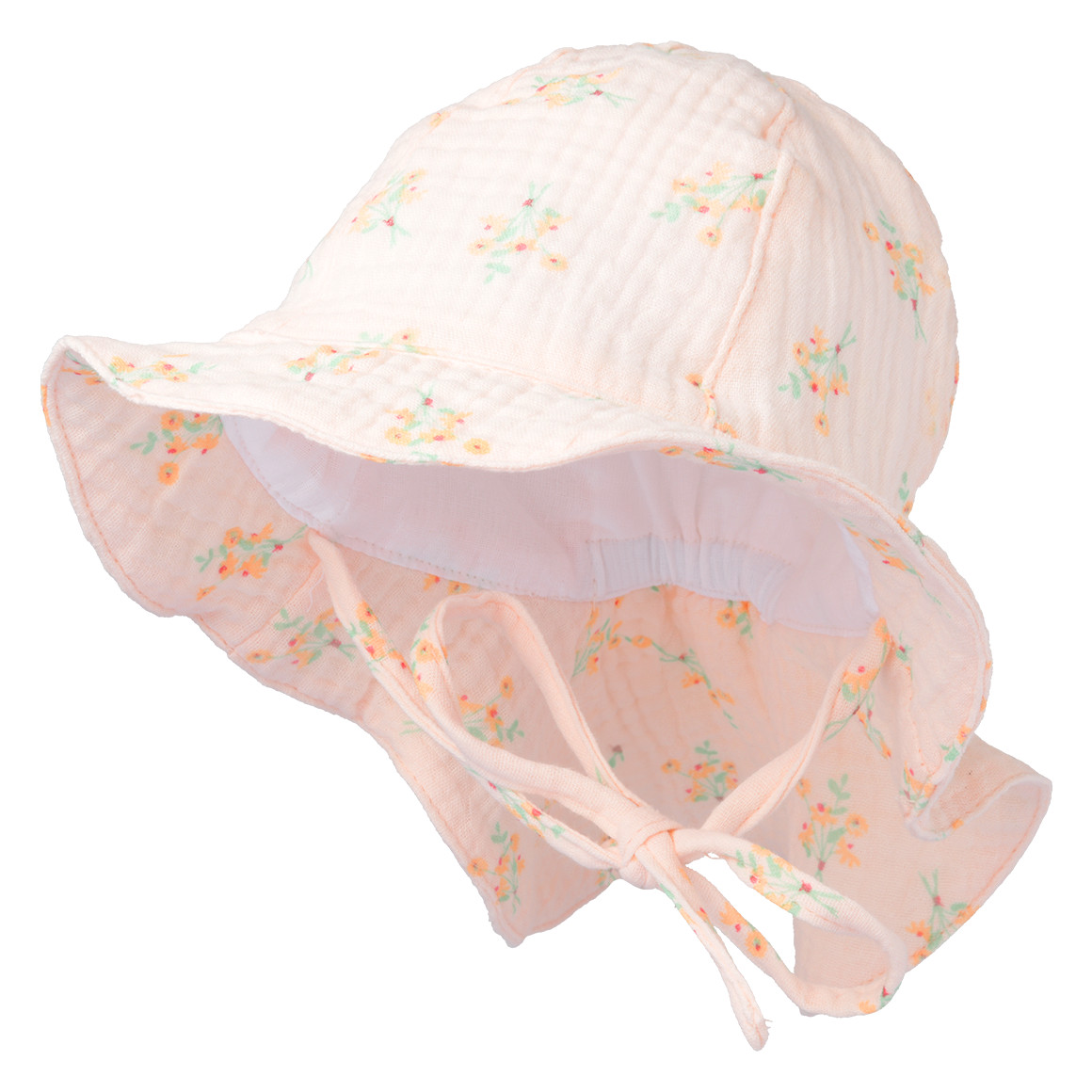 Baby Musselin-Mütze mit Nackenschutz Baby Musselin-Mütze mit Nackenschutz von Topomini