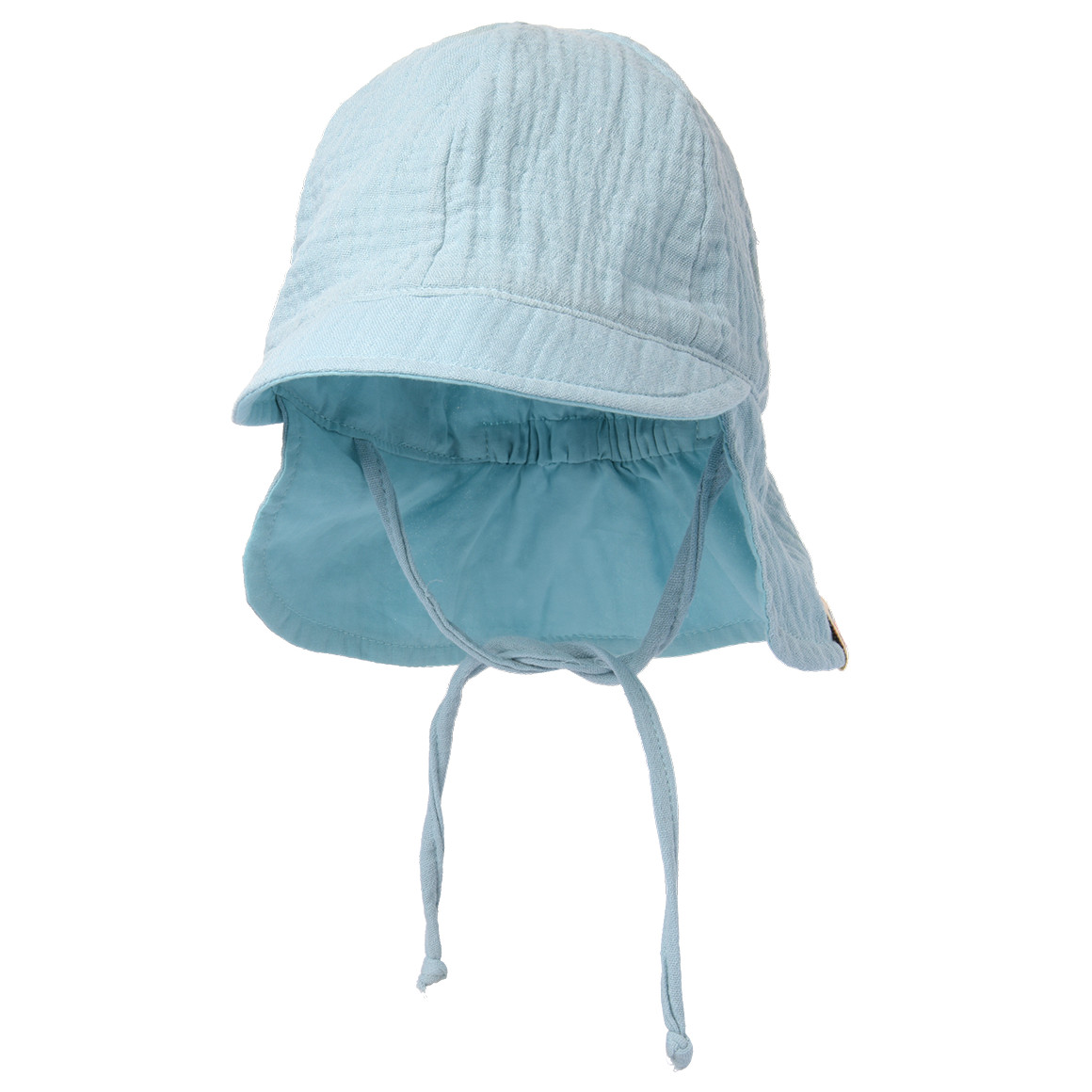 Baby Musselin-Mütze mit Nackenschutz von Topomini