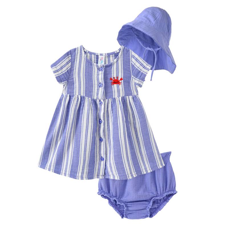 Baby Musselin-Set aus Kleid, Shorts und Hut von Topomini