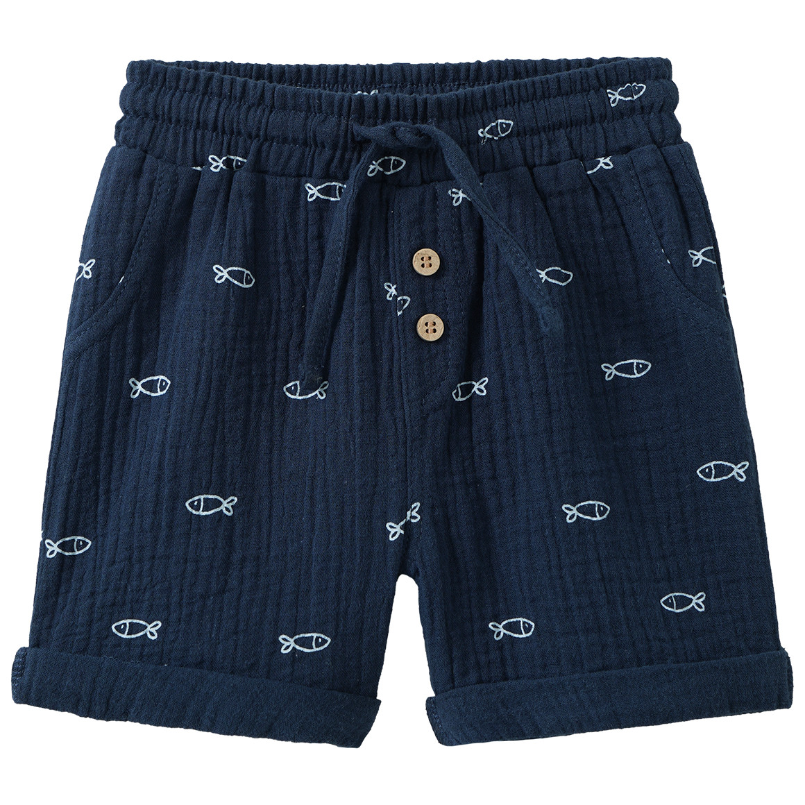 Baby Musselin-Shorts mit Fisch-Print von Topomini