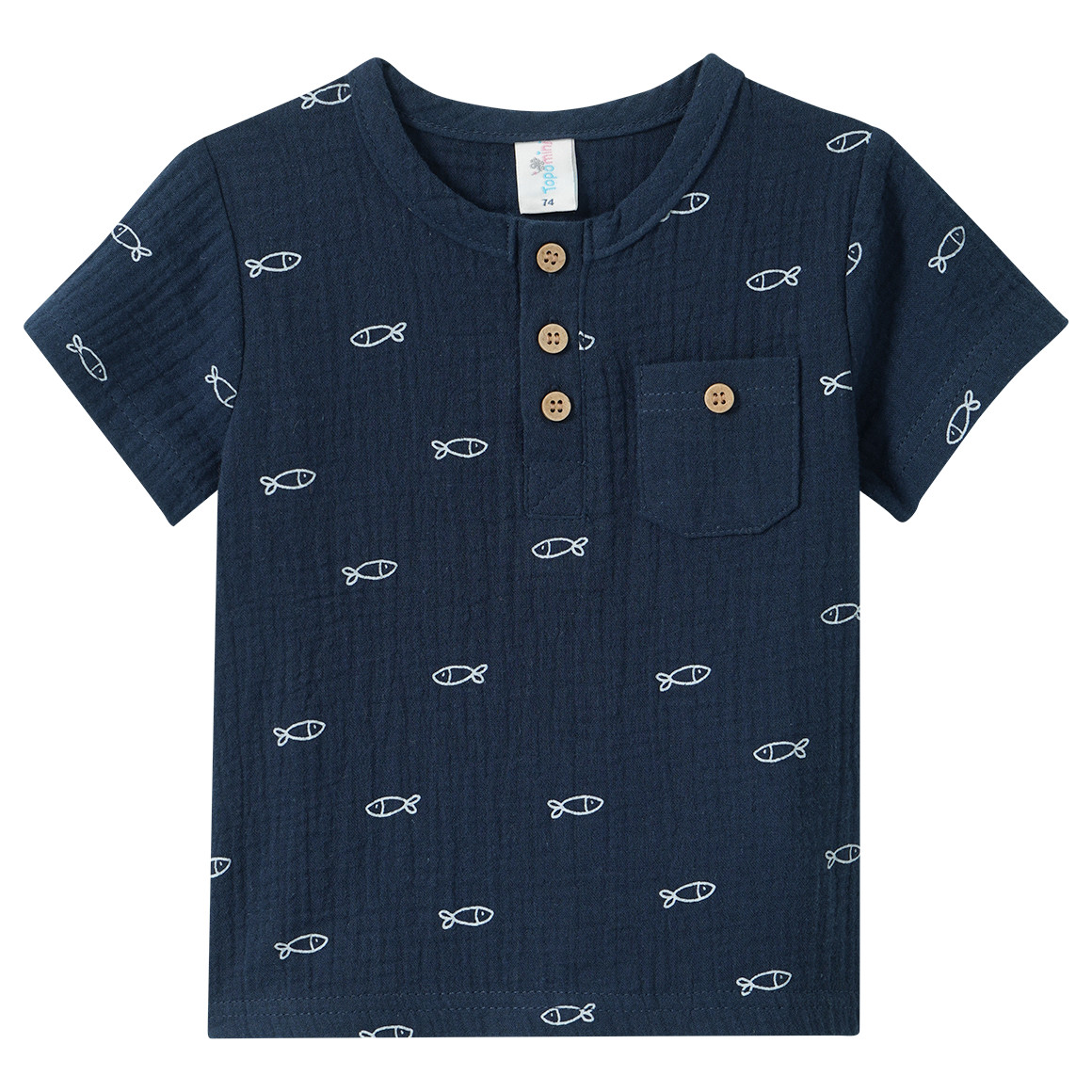 Baby Musselin-T-Shirt mit Fisch-Print von Topomini