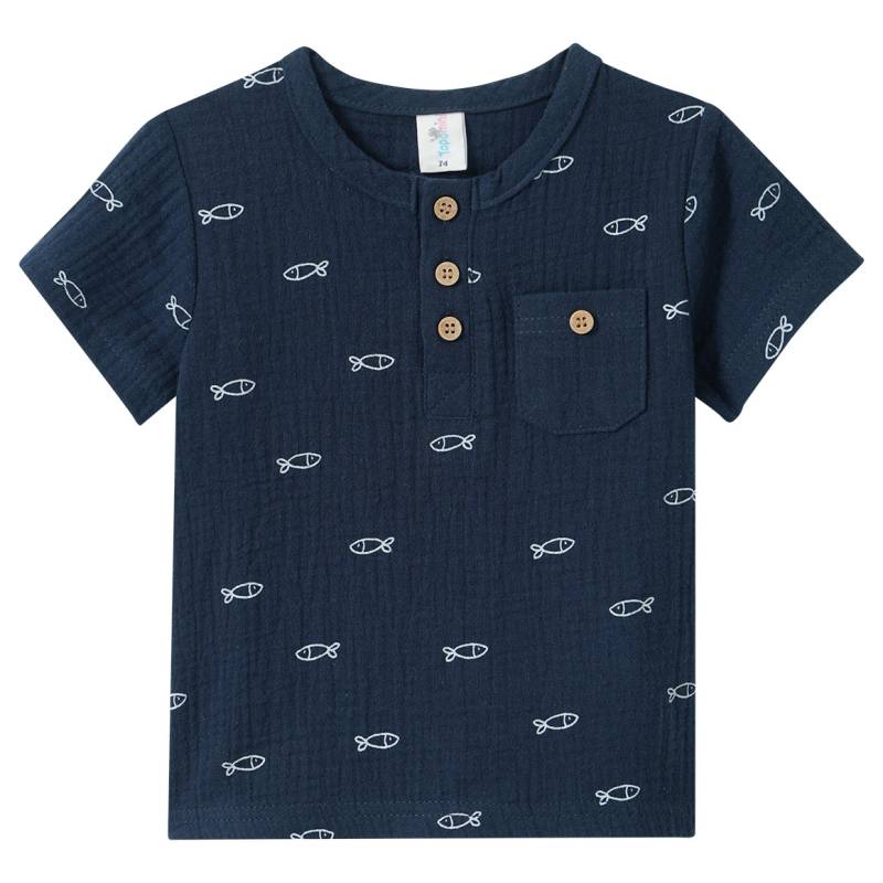 Baby Musselin-T-Shirt mit Fisch-Print von Topomini