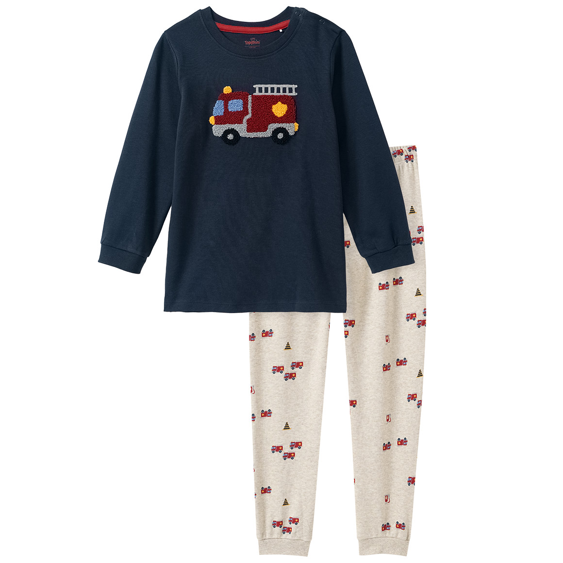 Baby Schlafanzug mit Feuerwehr-Applikation von Topomini