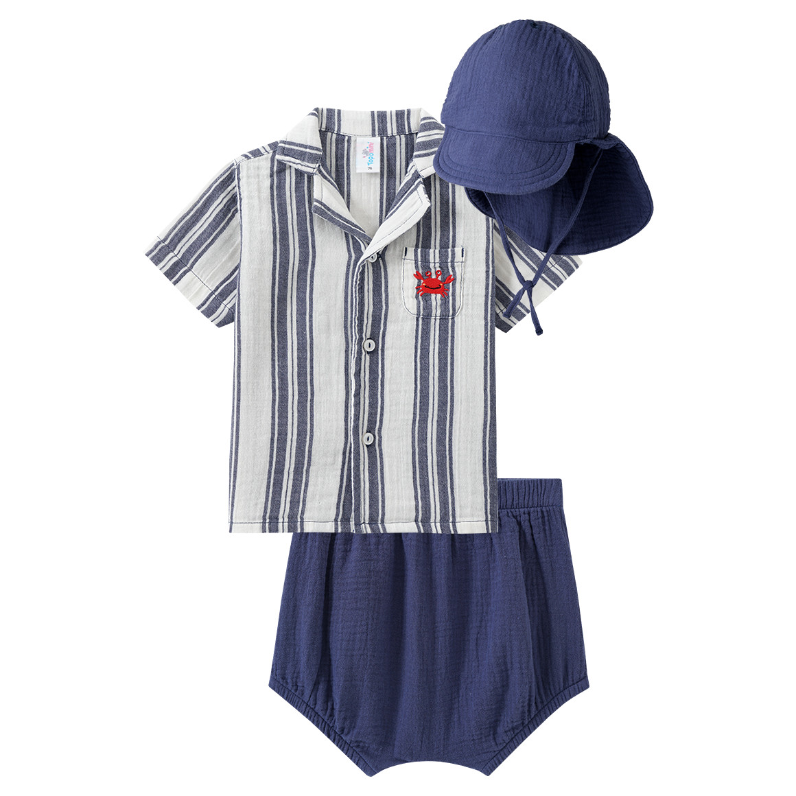 Baby Set aus Musselin-Hemd, Shorts und Hut von Topomini