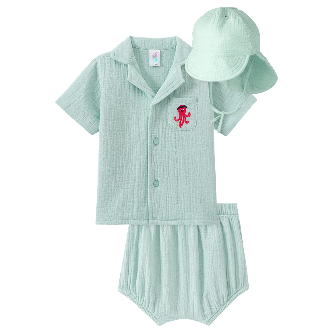 Baby Set aus Musselin-Hemd, Shorts und Hut von Topomini