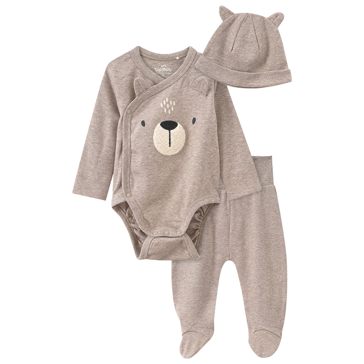 Baby Set aus Wickelbody, Hose und Mütze von Topomini