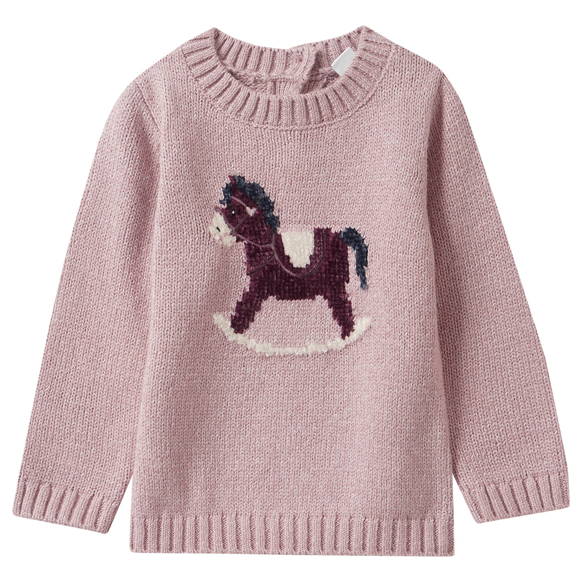 Baby Strickpullover mit Schaukelpferd-Motiv von Topomini