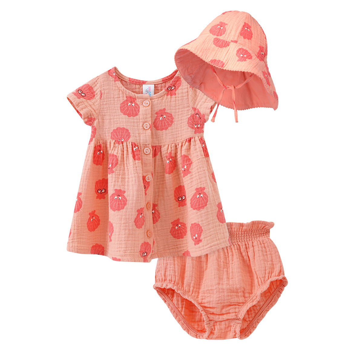 Newborn Musselin-Set Kleid, Shorts und Hut Newborn Musselin-Set Kleid, Shorts und Hut von Topomini