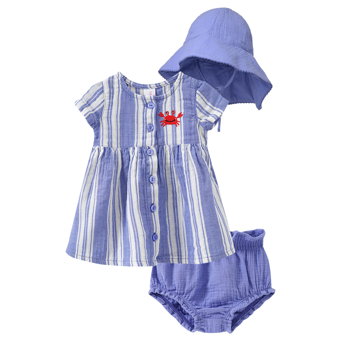 Newborn Musselin-Set Kleid, Shorts und Hut Newborn Musselin-Set Kleid, Shorts und Hut von Topomini