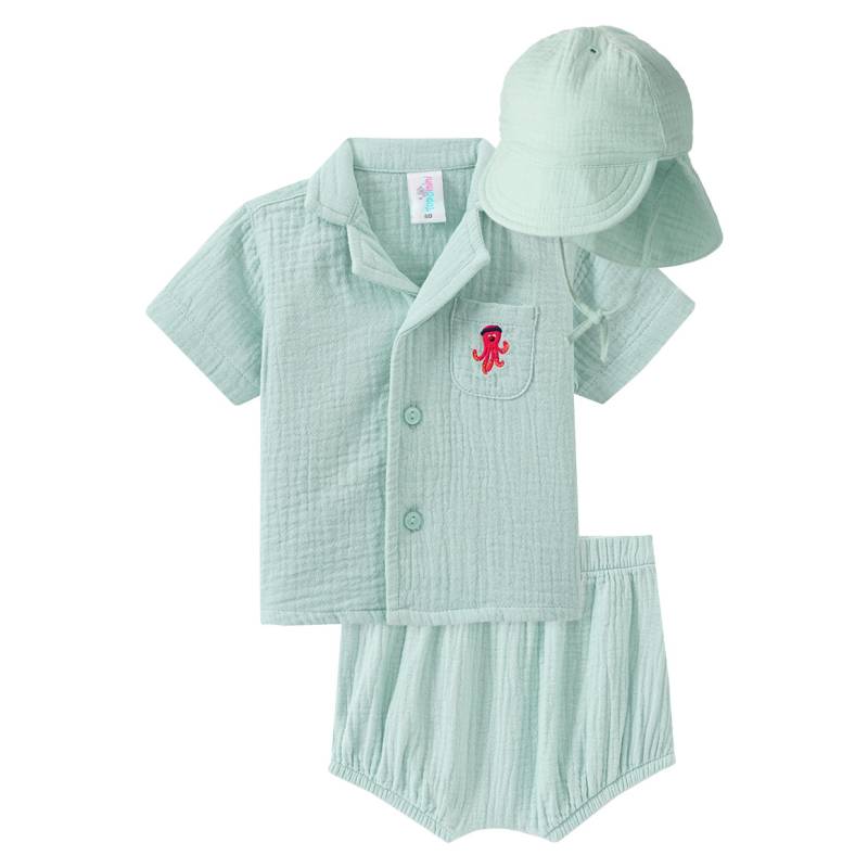 Newborn Set aus Musselin-Hemd, Shorts und Hut Newborn Set aus Musselin-Hemd, Shorts und Hut von Topomini