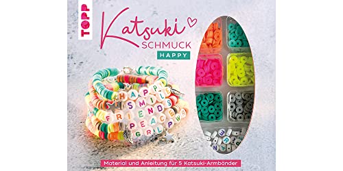 Katsuki Schmuckset mit Buchstabenperlen - Happy: Anleitung und Material für fünf Armbänder in angesagten Farben mit Botschaften (HAPPY, SMILE, FRIENDS, PEACE, GRL PWR) von Topp
