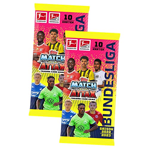 Match Attax Bundesliga Karten Saison 2022/2023 Topps Bundle - 2 Booster Sammelkarten + 10 Originale Hüllen von Topps / STRONCARD