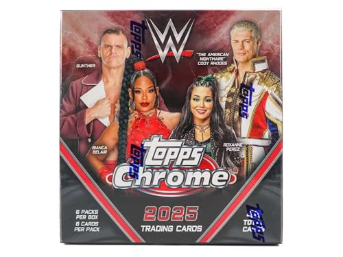 2025 Topps Chrome WWE Sammelkarten Mega-Box, 48 Karten insgesamt, 6 Packungen, 8 Karten pro Packung von Topps