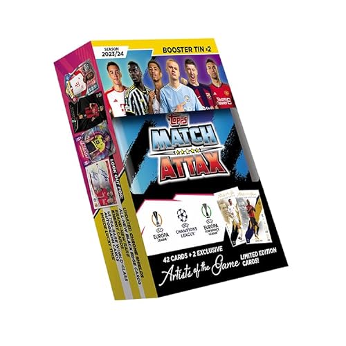 Topps Match Attax 23/24 Booster Tin 2 – enthält 42 Match Attax Karten plus 2 exklusive Artists of the Game Limited Edition Karten von Topps
