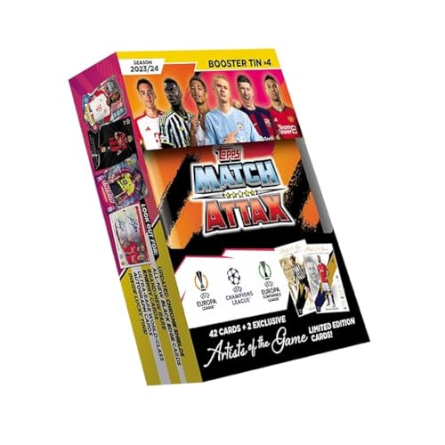 Topps Match Attax 23/24 - Booster Tin 4 - enthält 42 Match Attax Karten Plus 2 Exklusive Artists of The Game LE-Karten von Topps