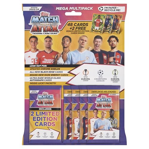 Topps Match Attax 23/24 - Mega Multipack - enthält 48 Match Attax Karten (4 Päckchen) Plus 2 Limitierte Karten von Topps