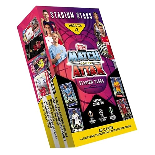 Topps Match Attax 23/24 - Mega Tin 1 - Enthält 66 Match Attax Karten plus 4 exklusive Stadion Stars Limited Edition Karten von Topps