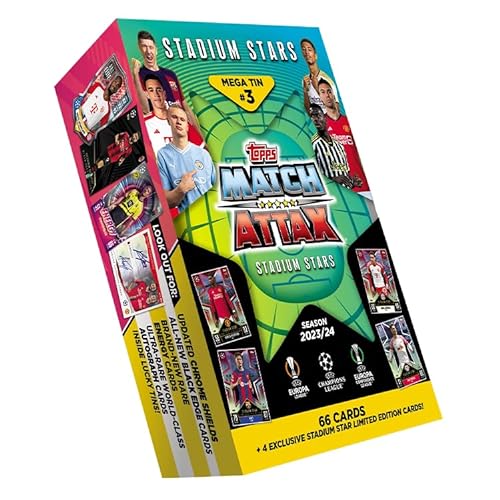 Topps Match Attax 23/24 - Mega Tin 3 - enthält 66 Match Attax Karten plus 4 exklusive Stadium Stars Limited Edition Karten von Topps