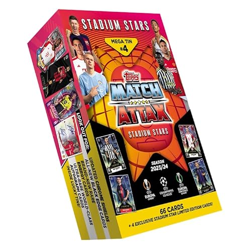 Topps Match Attax 23/24 - Mega Tin 4 - enthält 66 Match Attax Karten plus 4 exklusive Stadium Stars Limited Edition Karten von Topps