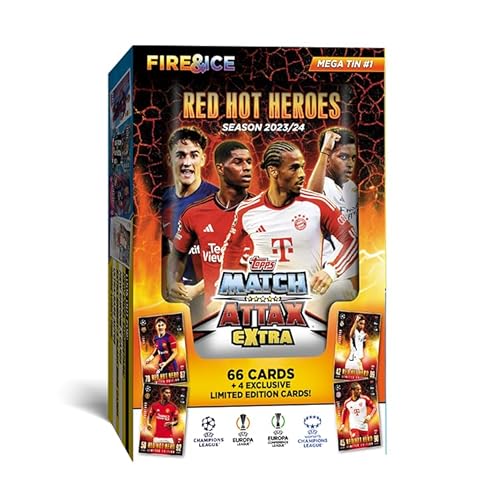Topps Match Attax Extra 2024 - Mega Tin (Red Hot Heroes) - 70 Match Attax Extra Karten inklusive 4 exklusiven Red Hot Heroes Limited Edition Karten! von Topps