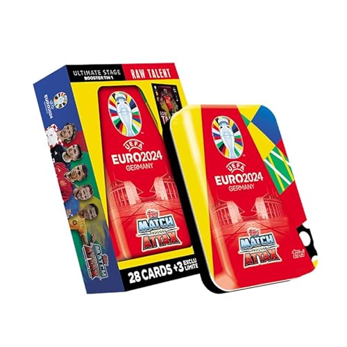 Topps Official Euro 2024 Match Attax - Booster Tin - Raw Talent - enthält 28 Euro 2024 Match Attax Karten Plus 3 Exklusive Raw Talent Limited Edition Karten! von Topps