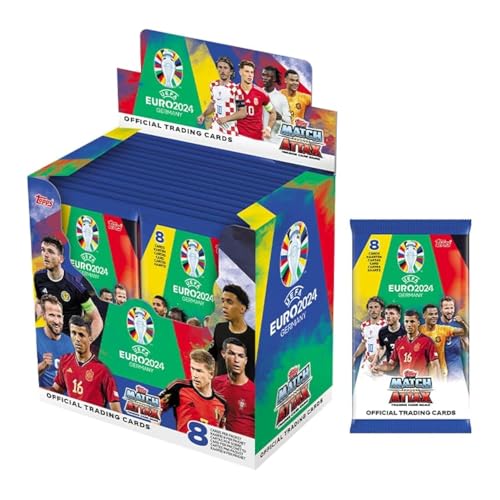 Topps Official Euro 2024 Match Attax - Full Box - 36 Päckchen mit Euro 2024 Match Attax (288 Karten). Ultra-Rare Cristiano Ronaldo Career Celebration in Glücksboxen zu Finden. von Topps