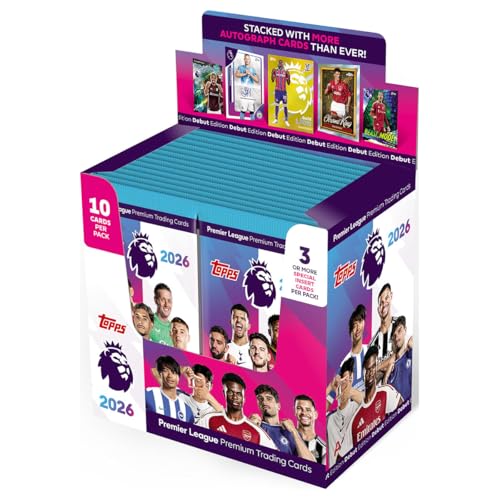 Topps Premier League 2026 - Debüt-Edition - Full Box - 28 Päckchen pro Box (280 Karten), 3 oder mehr Spezialeinlegekarten pro Packung. von Topps