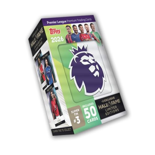 Topps Premier League 2026 - Debüt-Edition - Super Tin #3. Enthält 50 Karten Plus 3 Hall of Fame LE-Karten. von Topps
