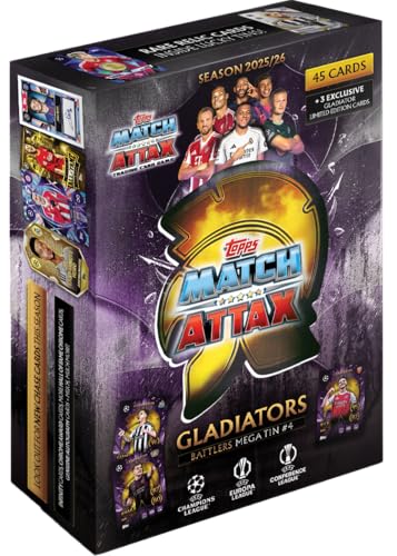 Topps UCC Match Attax 2025/26 - Mega Tin - Battlers - enthält 45 Match Attax Karten plus 3 exklusive Gladiators LE-Karten von Topps