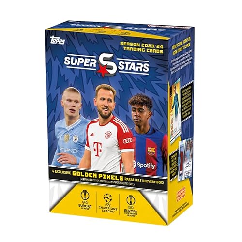Topps UCC Superstars 23/24 - Value Box - 8 Päckchen UCC Superstars 2024 inklusive 4 Golden Pixel Parallels (8 Karten pro Päckchen/64 Karten) von Topps