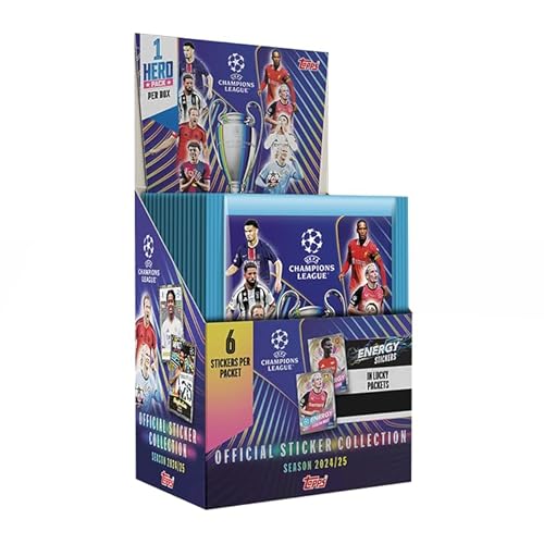 Topps UEFA Champions League Sticker 24/25 - Full Box (50 Päckchen/300 Sticker). 1 Hero Pack garantiert in jeder Full Box. von Topps
