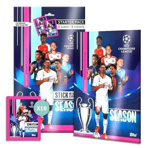 Topps UEFA Champions League Sticker – Starterpaket (80 Seiten Album plus 2 Packungen Aufkleber) von Topps