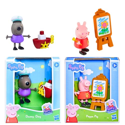 Peppa Pig – 7,6 cm 8 cm bewegliche bewegliche Figur & Zubehör-Sets – Danny Dog & Peppa Pig Staffelei von Toptoys2u Bargain Bundles