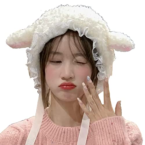 Topwon Fleece Tierhut Niedliche Schafmütze mit Spitzenkrempe für Mädchen Weiß Weiß Topwon Fleece Tierhut Niedliche Schafmütze mit Spitzenkrempe für Mädchen Weiß Weiß von Topwon