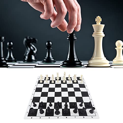 Topyond Internationales Schachspielset – Schachfiguren aus PS-Kunststoff Mit PU-Schachbrett Und Aufbewahrungstasche – Schwarz Und Weiß von Topyond