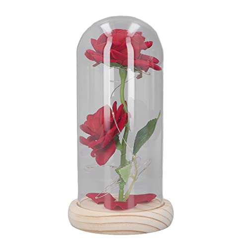 Topyond Valentinstag-LED-Glasdekoration Mit Künstlichen Blumen – 2 Rosenornamente auf Holzsockel, Freundin von Topyond